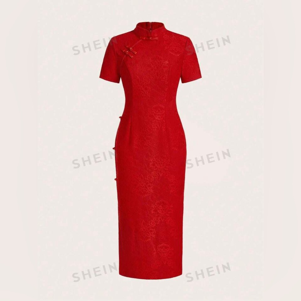 Solid Color Stand Collar Dress With Back Zipper